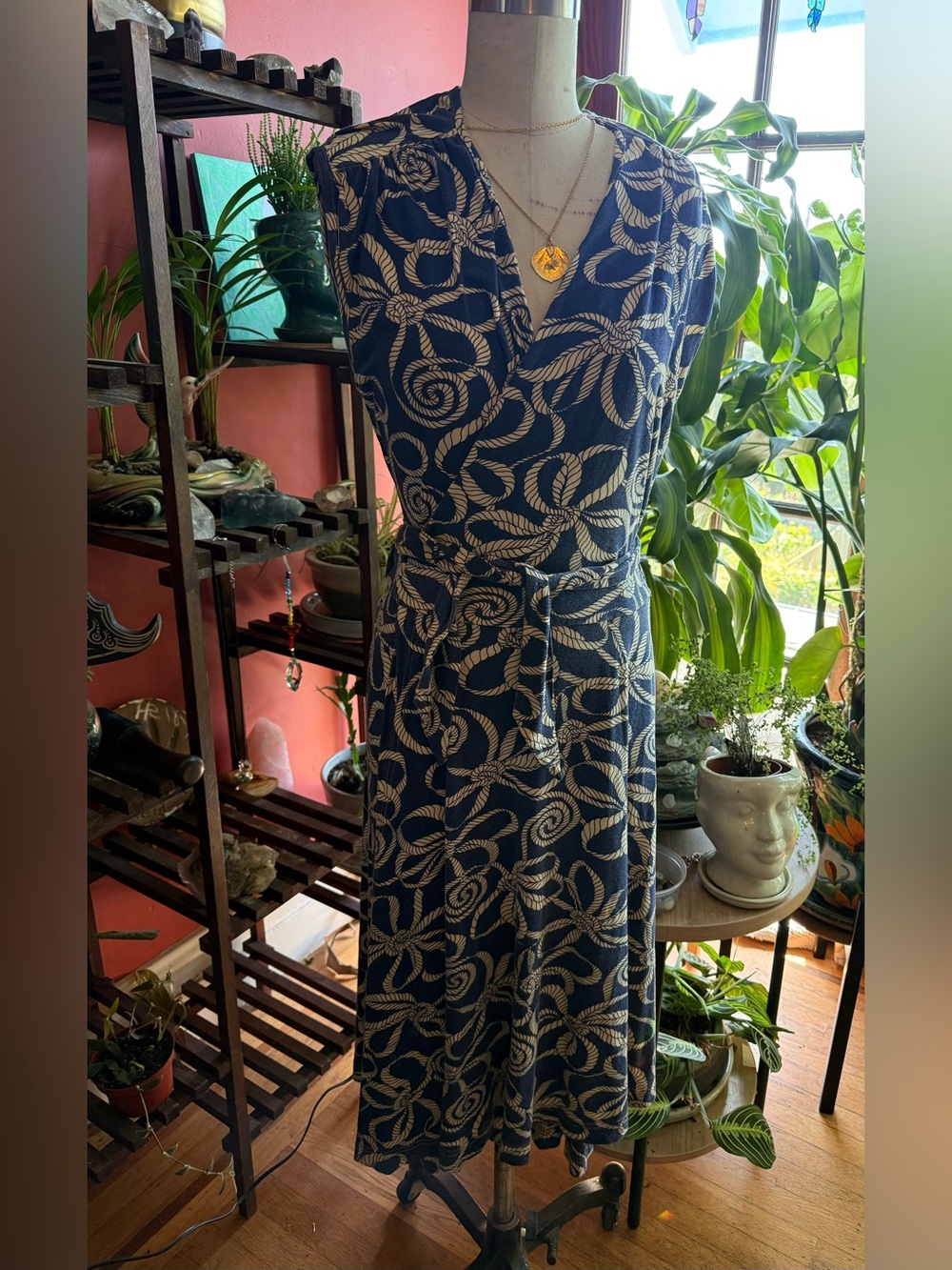 Effie's Heart Navy and Tan Printed Wrap Dress
